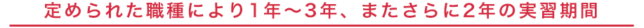 定められた職種により1年～3年、またさらに2年の実習期間